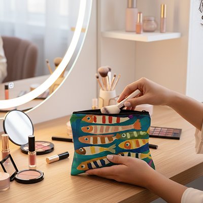 Trousse à maquillage colorée à motifs poissons idéale pour un rangement