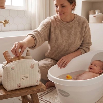 Trousse de toilette bébé voyage petites roses et lapins