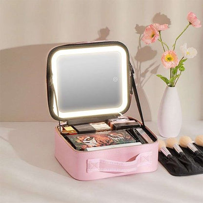 Trousse maquillage rose avec accessoires pour ranger les pinceau en demonstration