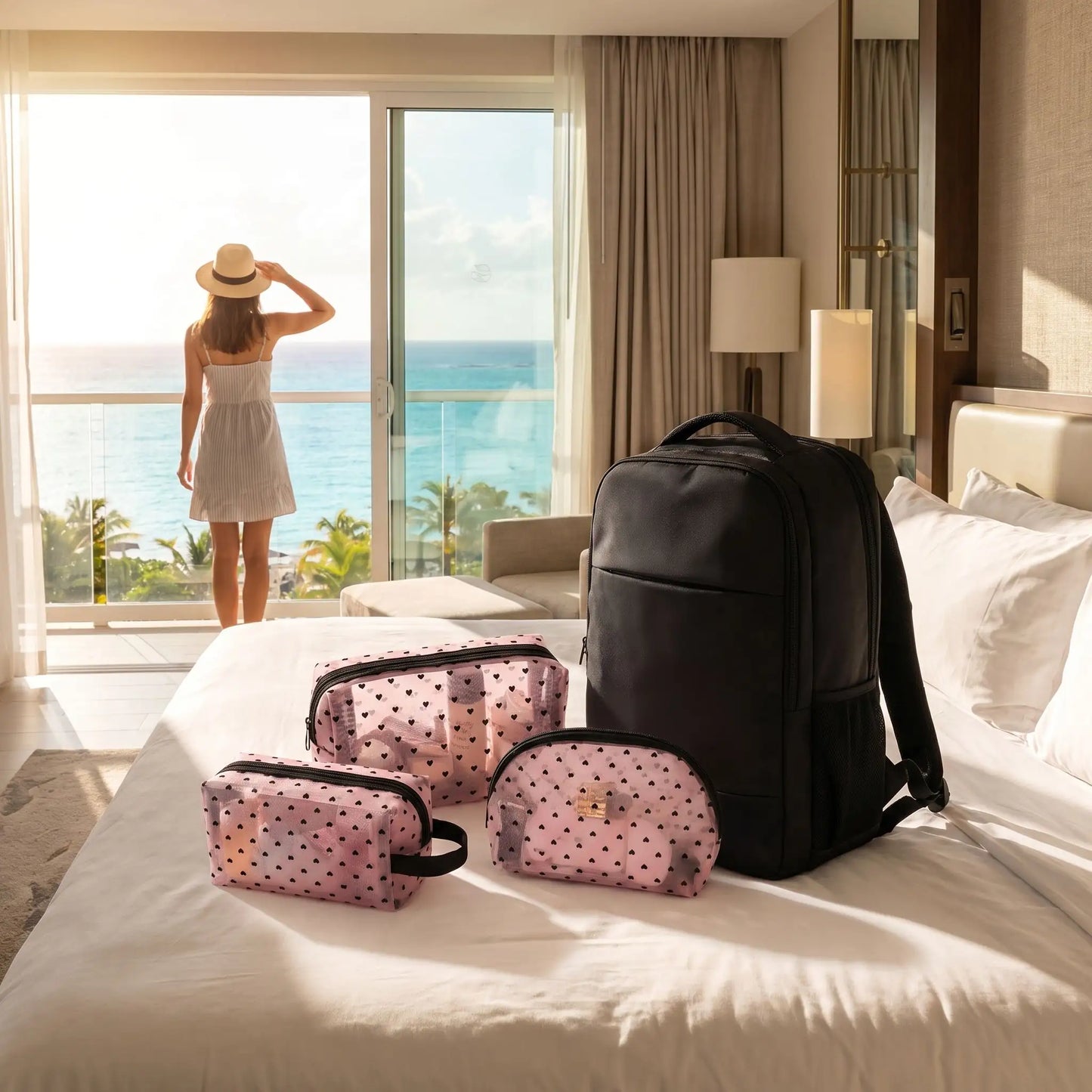 Trousse Maquillage Vue Libre en trio en vacances