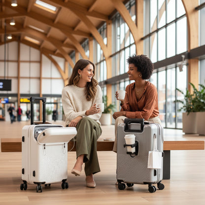 Valise cabine 20 pouces blanche et grise innovante