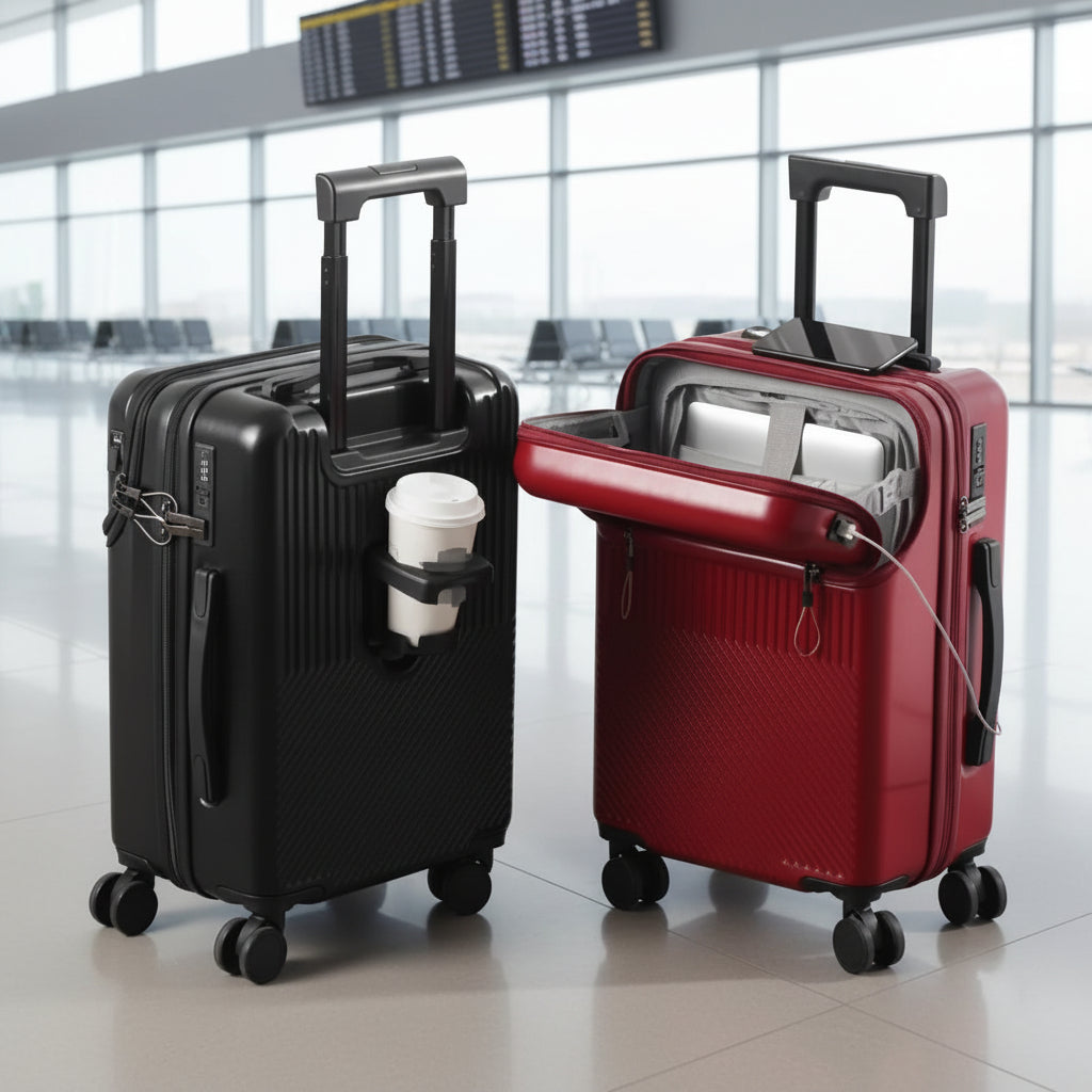 Valise cabine innovante 20 pouces rouge et noir