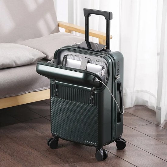 valise rigide 24 pouces verte avec rangement pour ordinateur portable