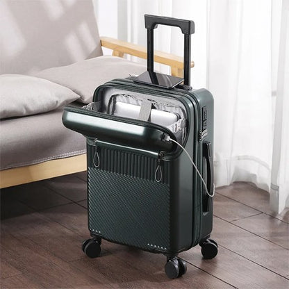 valise rigide 24 pouces verte avec rangement pour ordinateur portable
